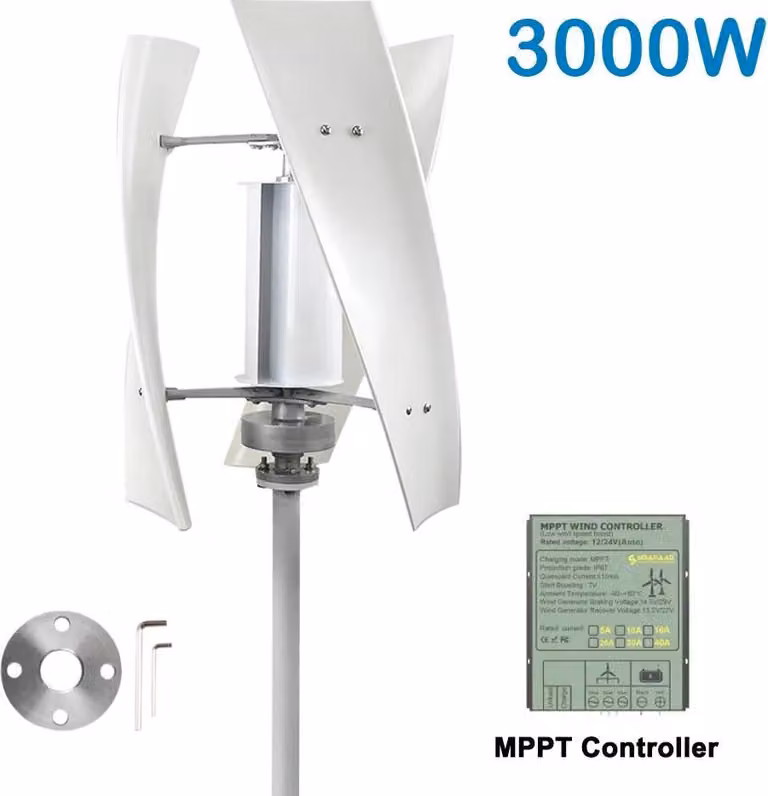 Generatore eolico - Turbina ad asse verticale - 3000W, 48V, per impianti domestici - Con inverter da 220V - Silenziosa - Regolatore di carica MPPT