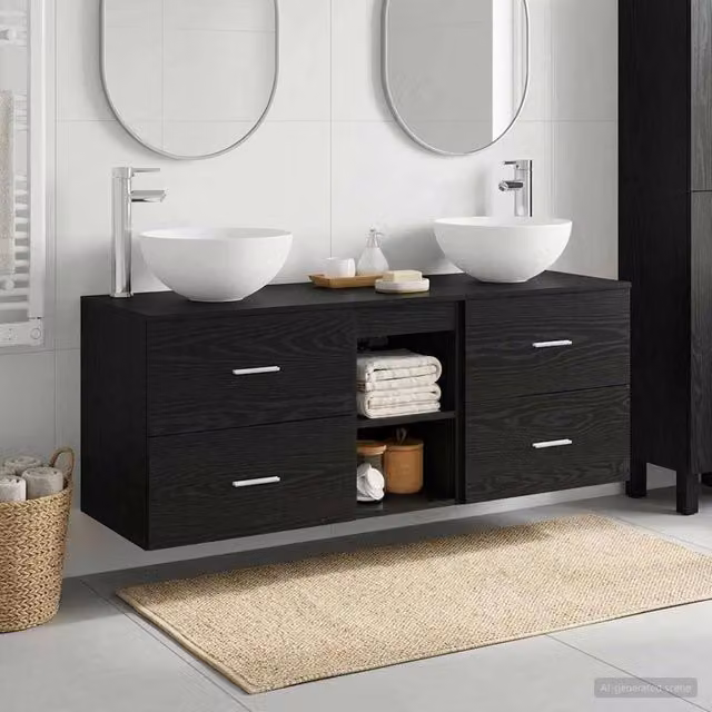 Set di Armadi da Bagno 3 pz Rovere Nero 49,5 x 41 x 64,5 cm 3405804