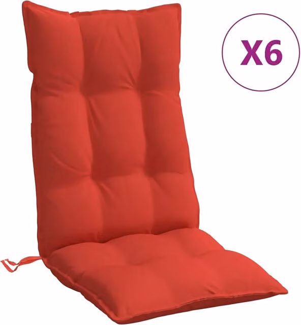 Set di 6 cuscini per sedia con schienale alto DESIGN IN, colore rosso, in tessuto Oxford impermeabile e traspirante