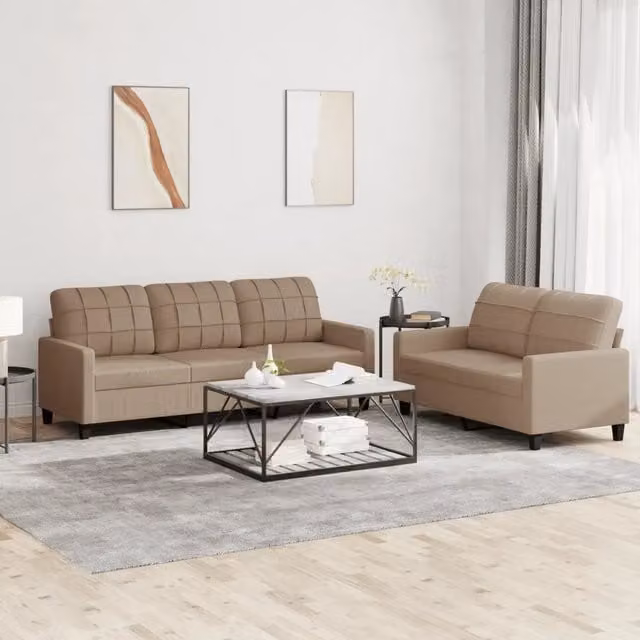 Set di divani vidaXL da 2 pezzi in similpelle beige con cuscini per soggiorno in stile moderno – 1
