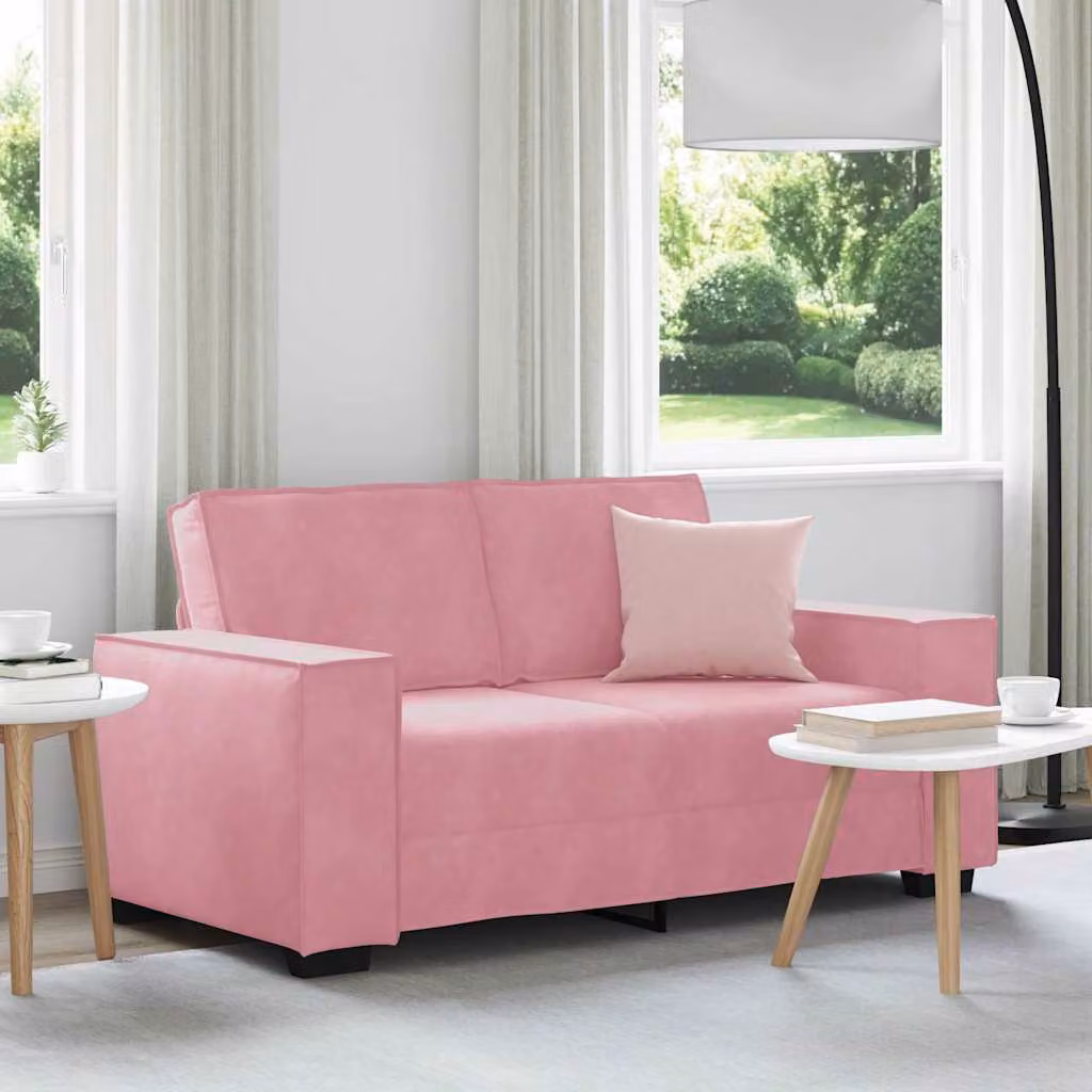 Divano a 2 posti vidaXL in velluto rosa con cuscini, design moderno per soggiorno o ufficio, L: 160 cm, P: 78 cm, H: 84 cm