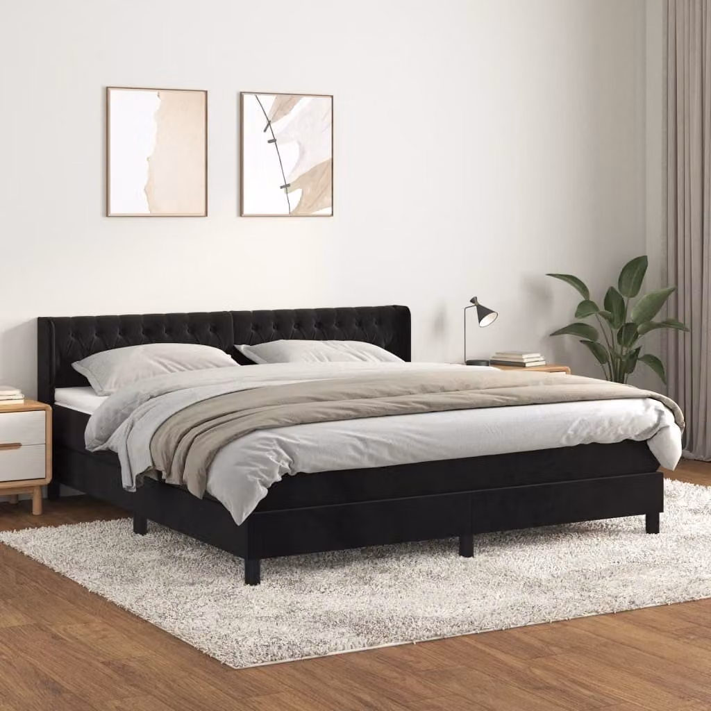 Maison Exclusive - Giroletto a Molle con Materasso Nero 180x200 cm in Velluto