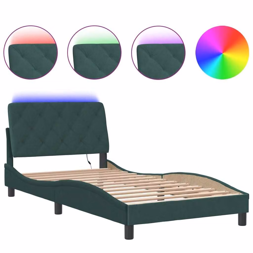 Giroletto con LED senza Materasso Verde Scuro 100x200 cm in Velluto