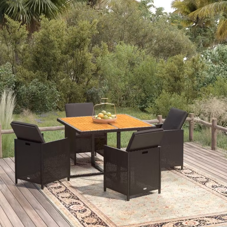 Maison Exclusive - Set da pranzo da giardino a 5 pezzi con cuscini in rattan sintetico nero