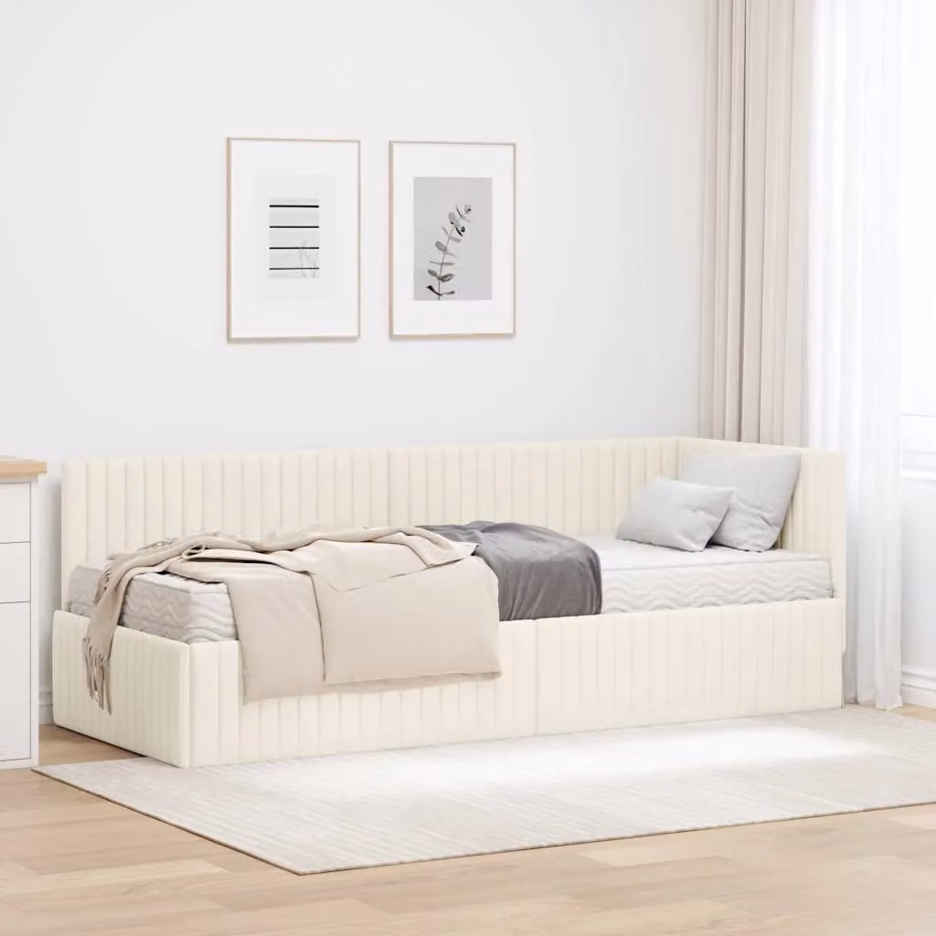 vidaXL Struttura Letto Angolare con 2 Materassi in Velluto Beige L: 80 cm, P: 200 cm