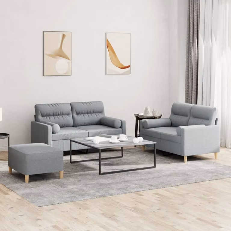 Maison Exclusive - Set divano 3 pezzi con cuscini in tessuto grigio chiaro