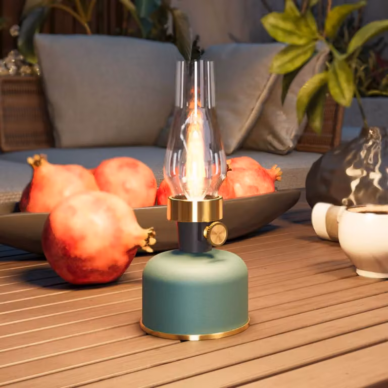 Calex Lampada da tavolo LED a batteria Lavinio, verde, dimmerabile, Verde, Soggiorno / Sala da pranzo, Alluminio