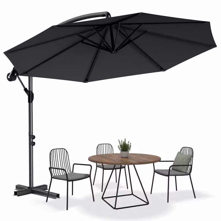 Ombrellone da giardino, diametro 300-350 cm, ombrellone a manovella, rotazione a 360°, protezione UV40+, resistente all'acqua, colore grigio scuro