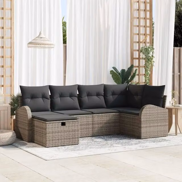 Set Divano da Giardino 6 pz Grigio polyrattan 3360410
