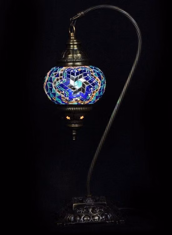 Lampada da tavolo turca con vetro mosaico blu da 13 cm – Lampada orientale per un ambiente suggestivo