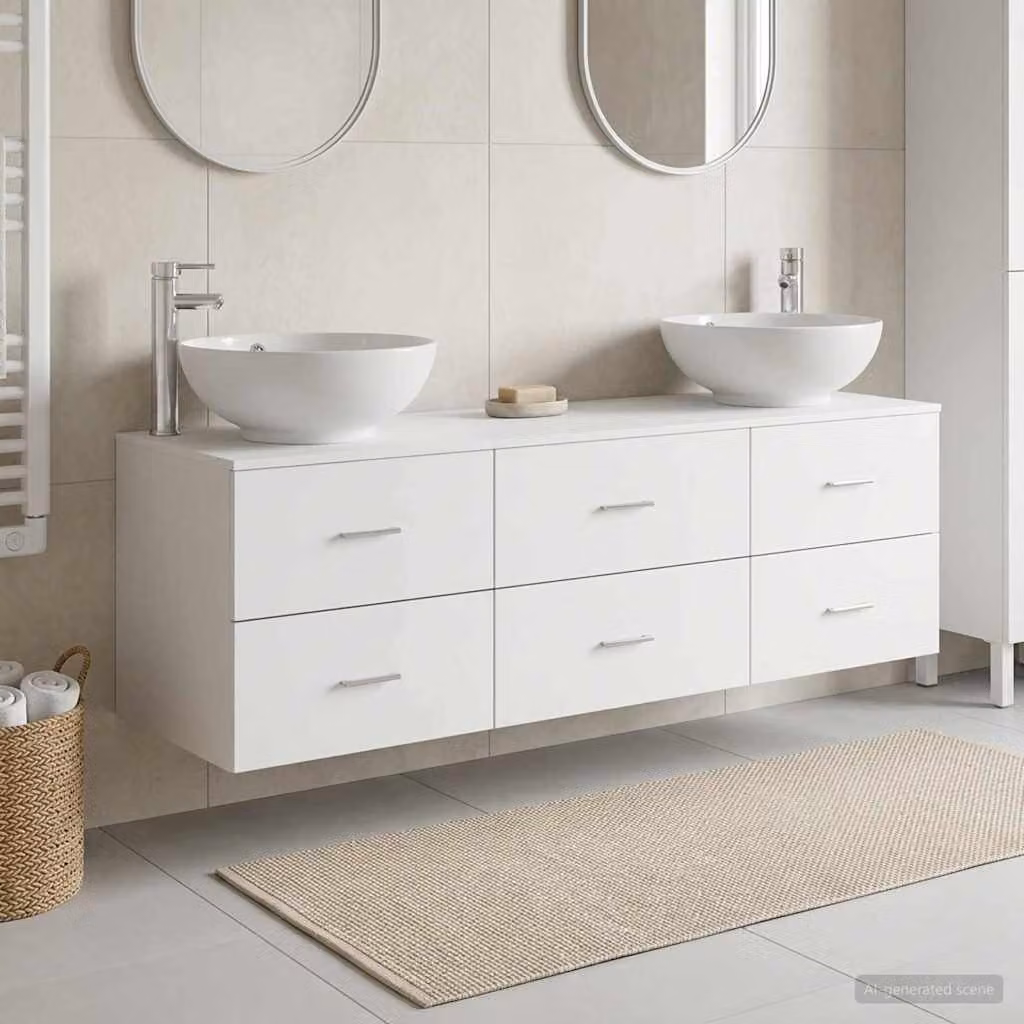 Set di mobili per il bagno moderno vidaXL in 3 pezzi bianco, L: 161,5 cm, P: 44,5 cm, H: 80 cm