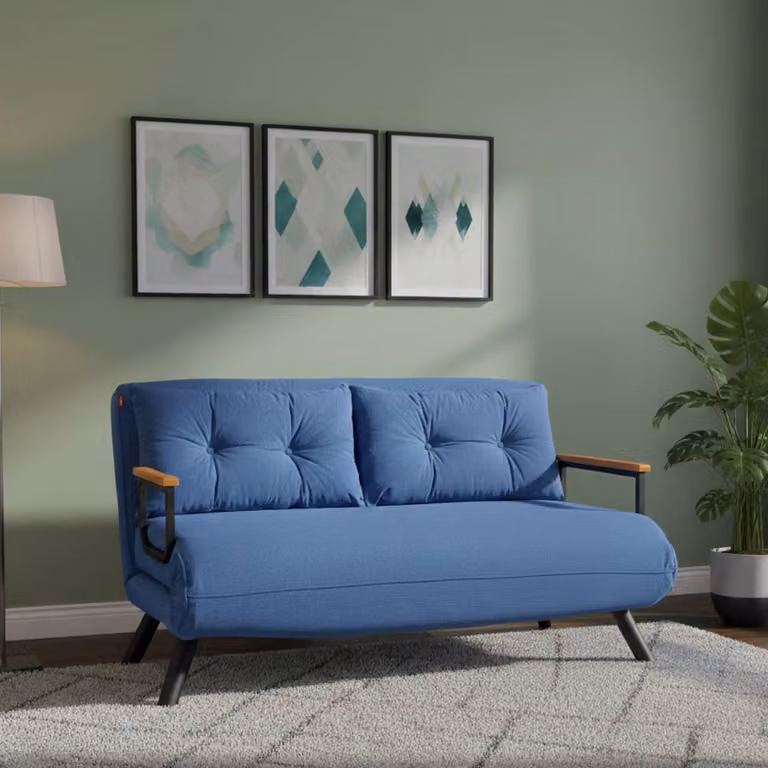 Calvin - Divano Letto 2 Posti, 133x78 cm blu, Contenitore