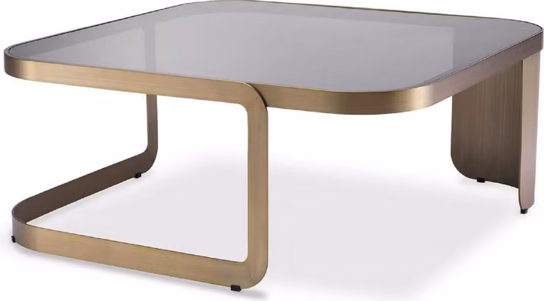 Tavolino Casa Padrino color ottone/grigio 90,5 x 90,5 x h. 38,5 cm - Tavolo da salotto in acciaio inox con piano in vetro - Mobili da salotto - Mobili