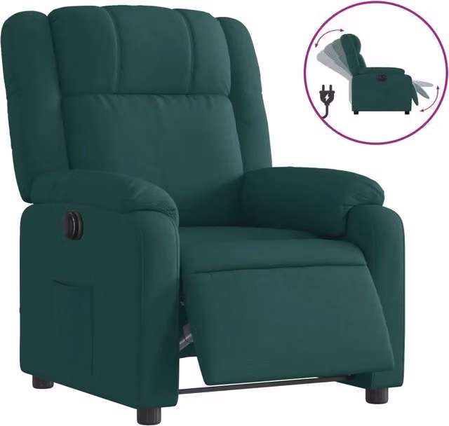 Poltrona | Sedia Relax Elettrica Reclinabile Verde Scuro in Tessuto
