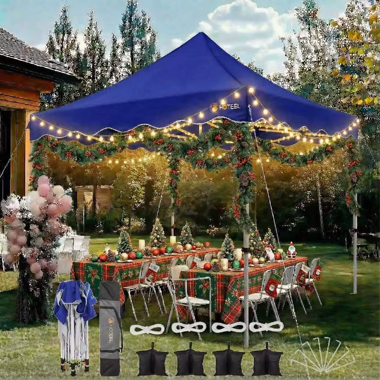 Gazebo da esterno 3x3 metri, impermeabile, stabile, di colore blu scuro, alto 310 cm, completo di sacchi di sabbia, corde e picchetti