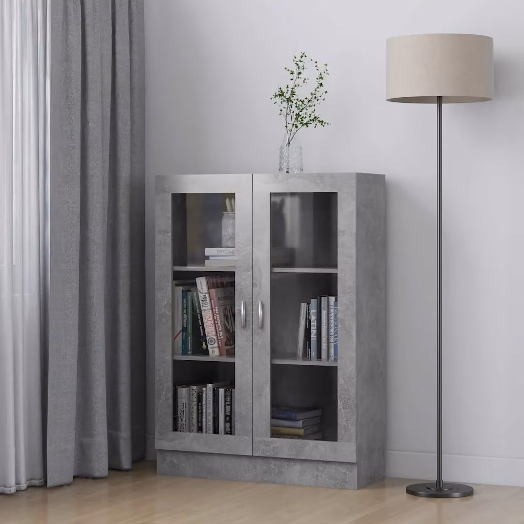Armadietto Vetrina vidaXL Grigio con Ante in Vetro e Ripiani Interni, L/P/H: 82,5 x 30,5 x 115 cm