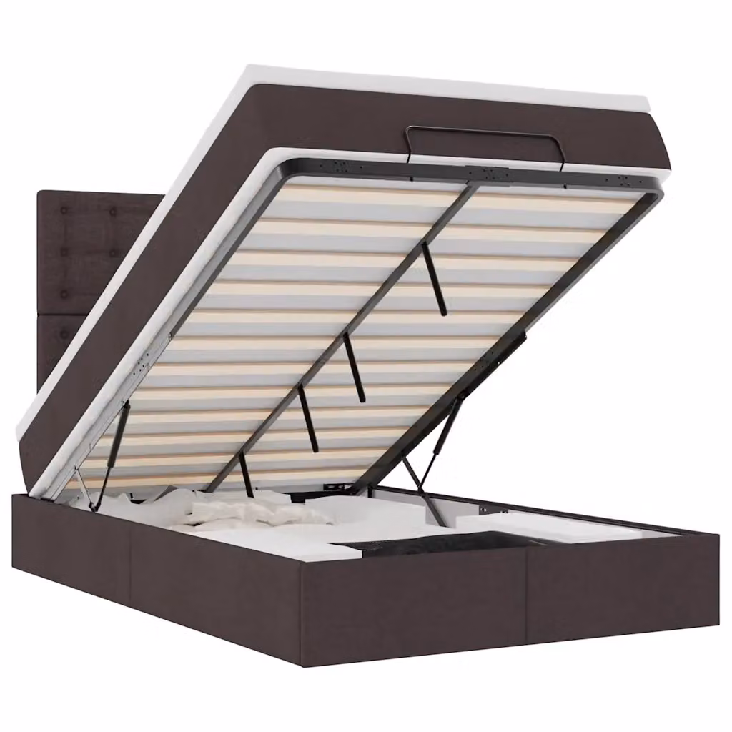 Letto con contenitore a sollevamento vidaXL in tessuto marrone e bianco con materasso L 120 x P 200 cm – 2
