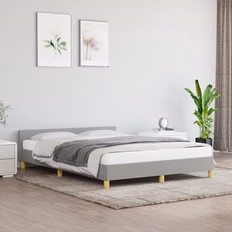 The Living Store Struttura letto con testiera in tessuto grigio chiaro 140x190 cm