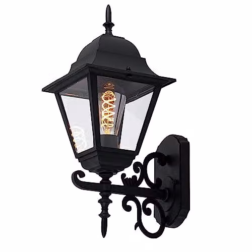 Lampada LED da Muro a Lanterna con Portalampada E27 (Max 60W) Rivolta Verso in Alto Colore Nero Opaco IP44