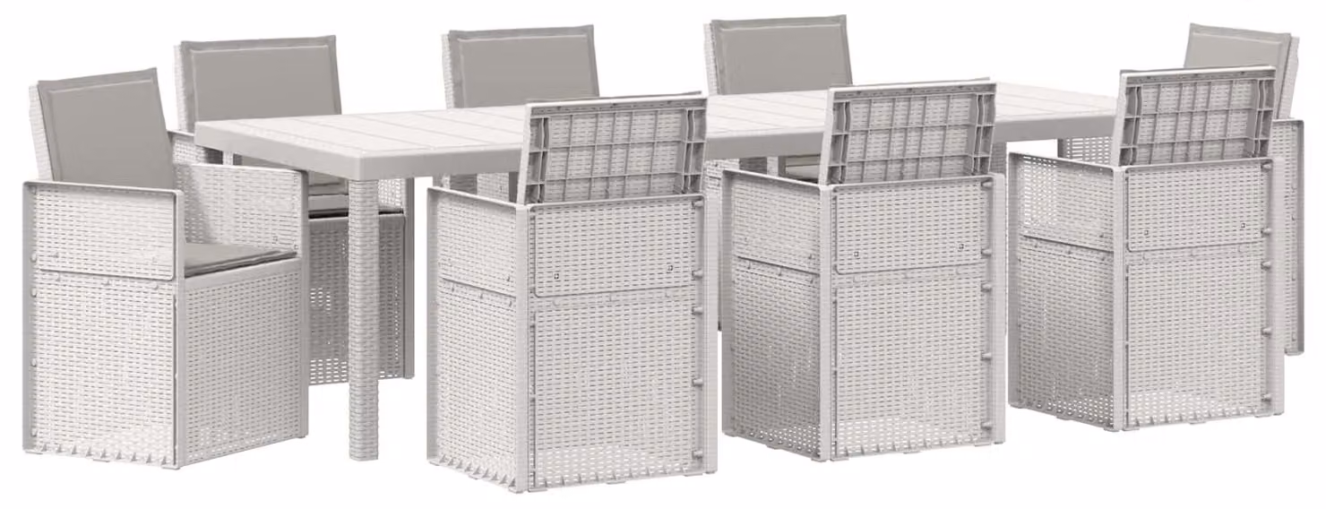 Set da Pranzo per Giardino 9 pcs Bianco e Grigio Chiaro PP