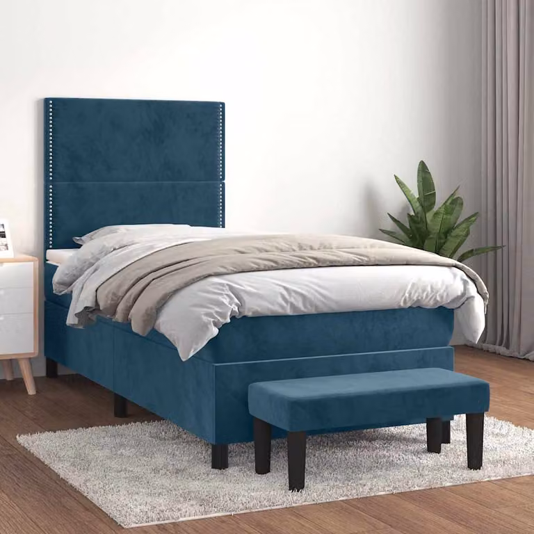 vidaXL Giroletto a Molle con Materasso Ibrido in Velluto Blu Scuro L/P/H: 200 x 100 x 128 cm