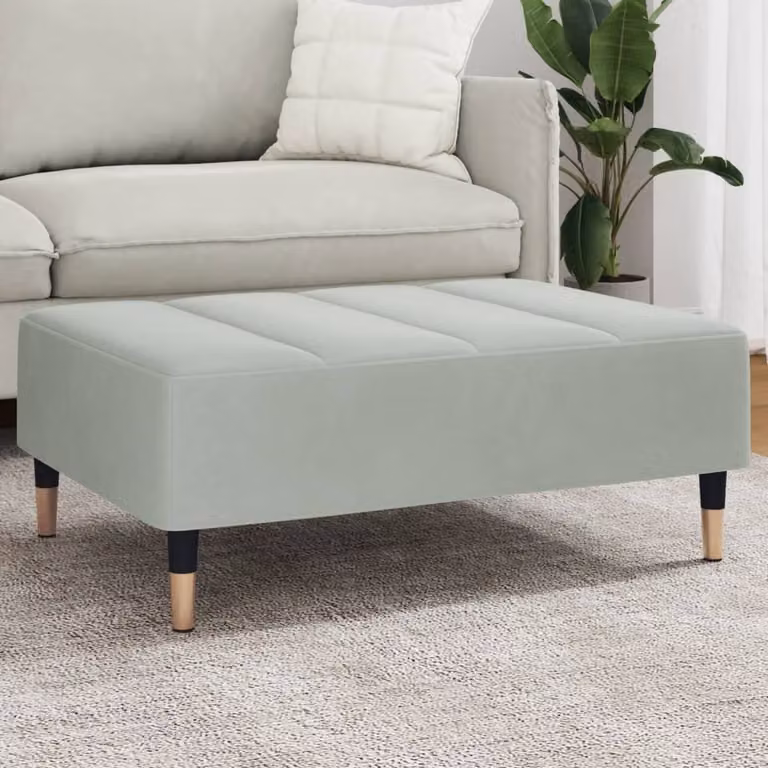 Poggiapiedi vidaXL in Velluto Grigio con Struttura in Metallo L: 77 cm, P: 55 cm, H: 31 cm