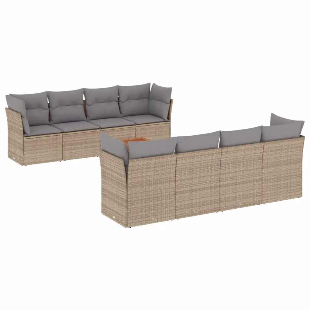 Set Divano da Giardino a L vidaXL in Polyrattan con Cuscini Beige e Grigio e Tavolino da Esterno – 2
