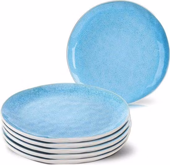 Set di piatti 6 x 28 cm - piatti di ceramica - ceramica a mano blu - set di piatti per 6 persone