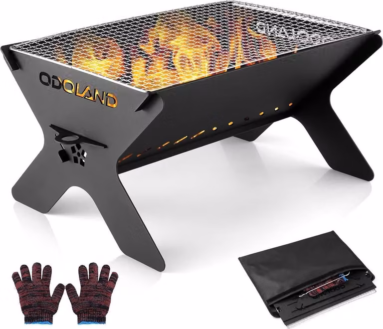 Odoland camping fire pit 2 in 1 portatile a legna e barbecue