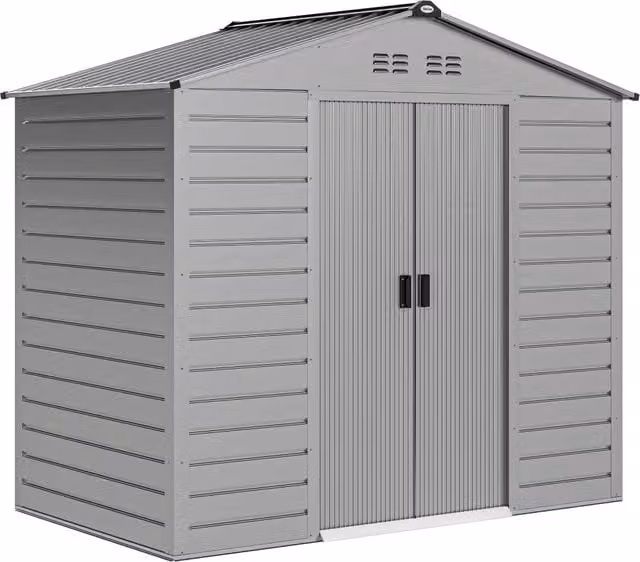 Capanno per attrezzi con tetto a capanna, porta scorrevole e serratura, resistente alle intemperie, colore grigio ¨C zephmum ¨C 213x131x192 cm