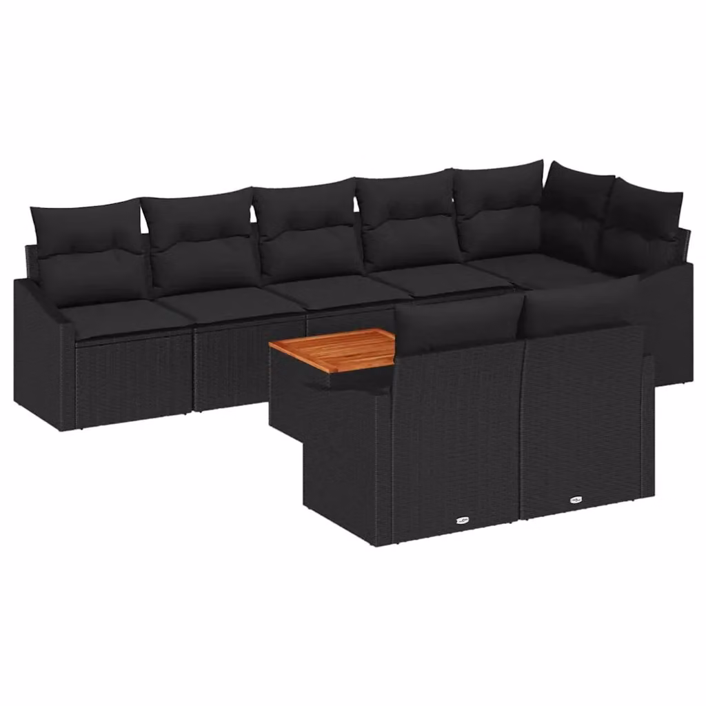 Set Divano da Giardino Moderno vidaXL in Polyrattan Nero con Cuscini e Tavolino da Caffè – 2