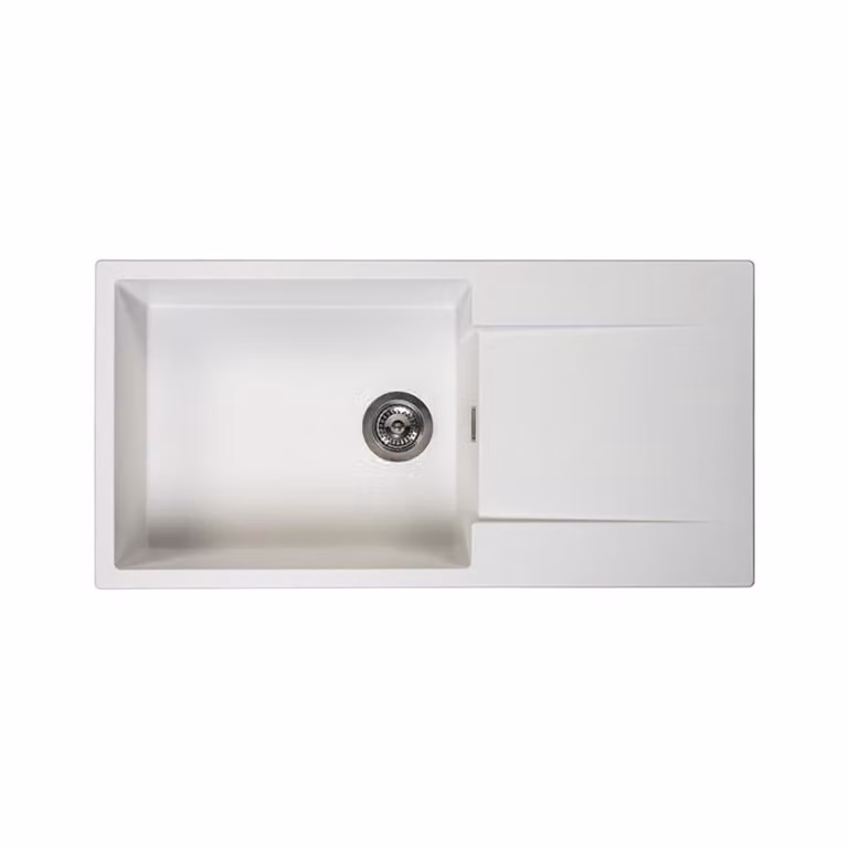 Lavello in granito Reginox con scolapiatti, vasca sinistra, Amsterdam 540 Pure White 54x44 cm R30790