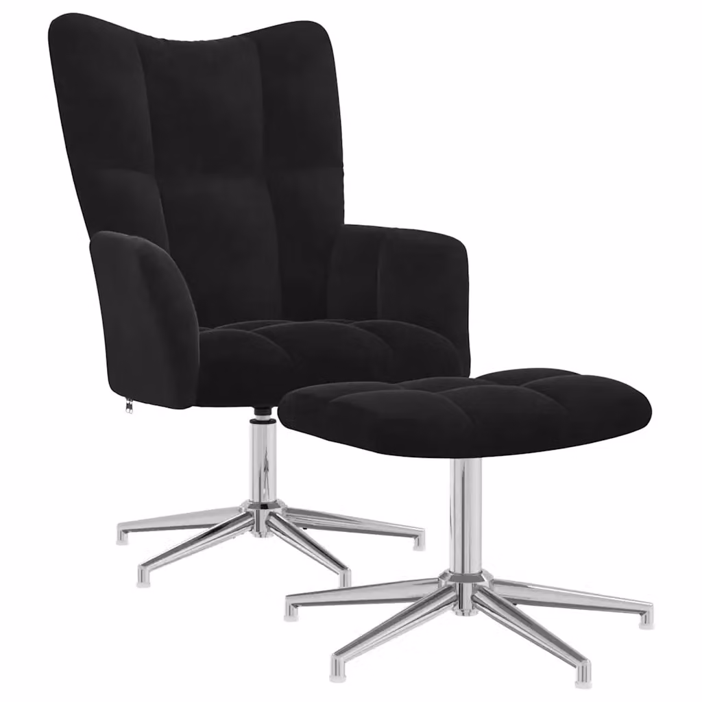 Poltrona Relax con Poggiapiedi Nero in Velluto con Struttura Girevole a 360 Gradi e Braccioli – 2