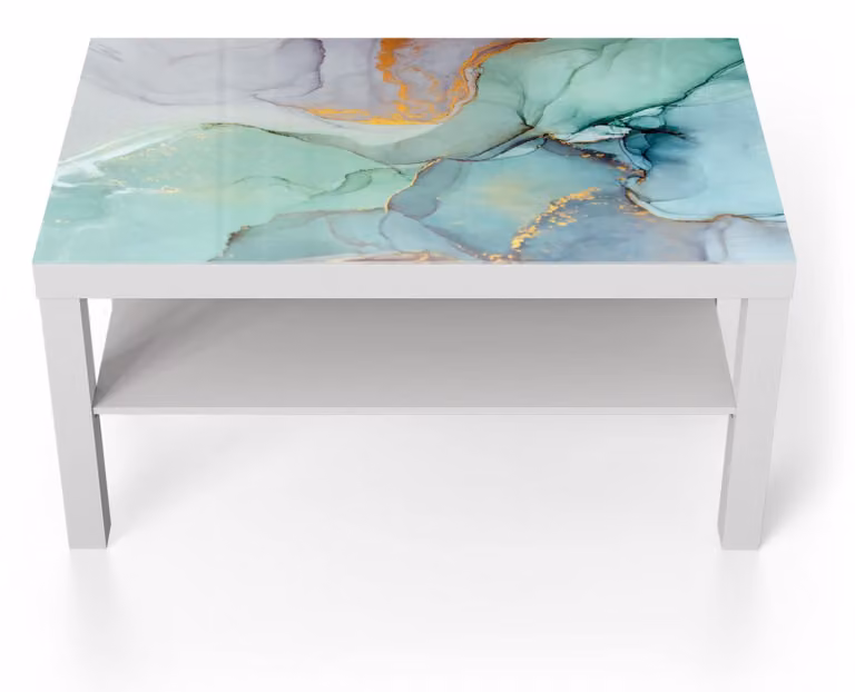 Tavolo in vetro con motivo acquerellato, dimensioni 90 x 50 cm
