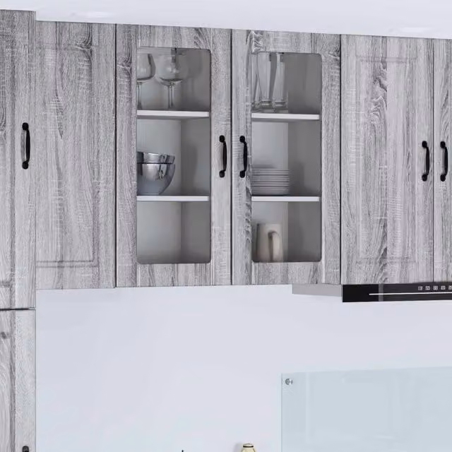 Set di 2 pensili da cucina vidaXL in legno grigio con ante a battente e ripiani interni, L/P/H: 40 x 31 x 80 cm
