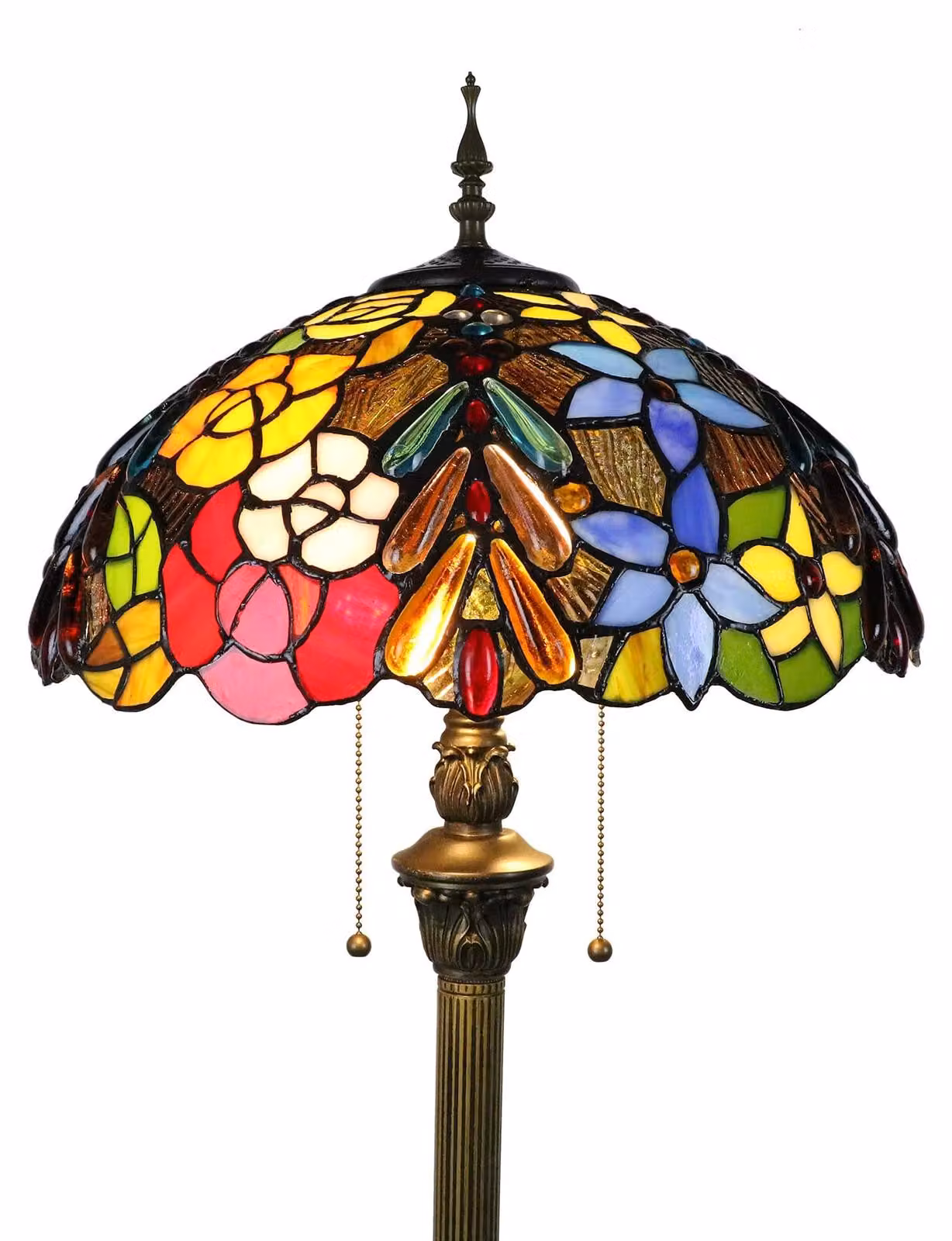 Lampada da terra in stile Tiffany - Vetro multicolore - 165 cm - Per soggiorno e camera da letto