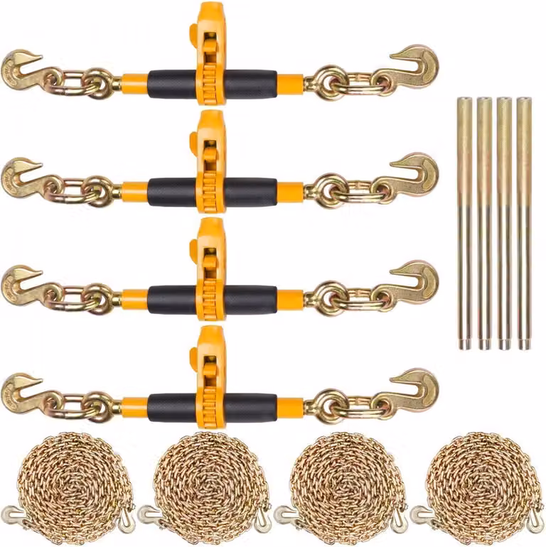 Raccoglitore per catene a cricchetto - Raccoglitore per carichi pesanti 5/16"-3/8" con catene G80 - Limite di carico sicuro 3220 kg - Impugnatura antiscivolo salva-lavoro - Per rimorchi di autocarri a basso carico - 4 pezzi.