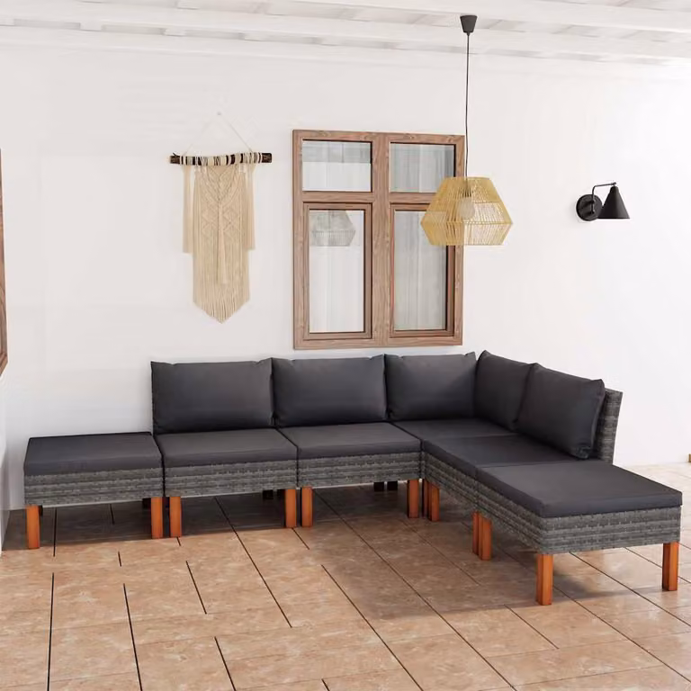 vidaXL Set Divani da Giardino a L con Cuscini, 6 Pezzi, Grigio Antracite