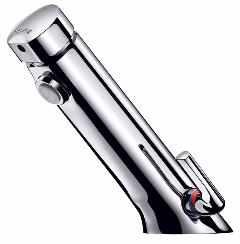 Miscelatore per lavabo Temposoft, con ritardo di 2,7 secondi, 2 maniglie, colore grigio