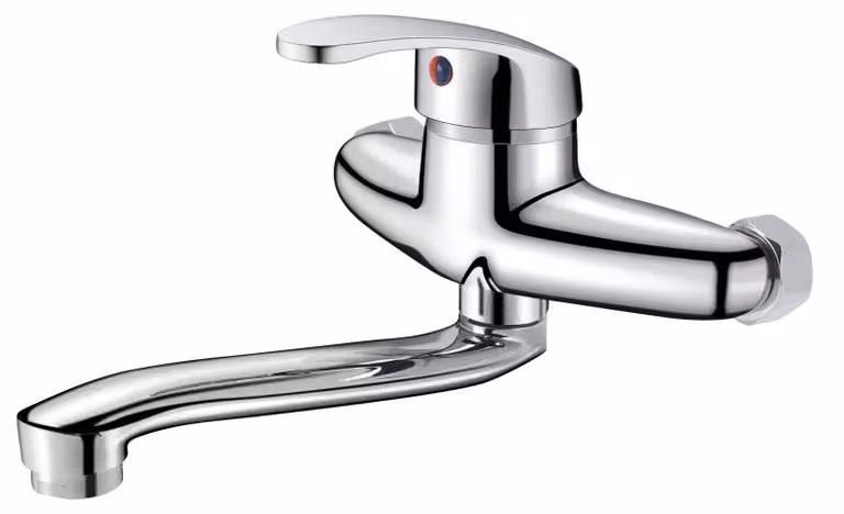 Rubinetto a parete, 20 cm, girevole a 360°, in ottone, cromato, color argento