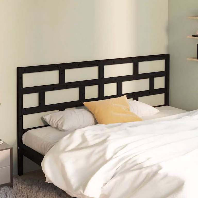 Testiera per letto vidaXL in legno massello di pino nero, stile rustico, L: 186 cm, P: 4 cm, H: 100 cm