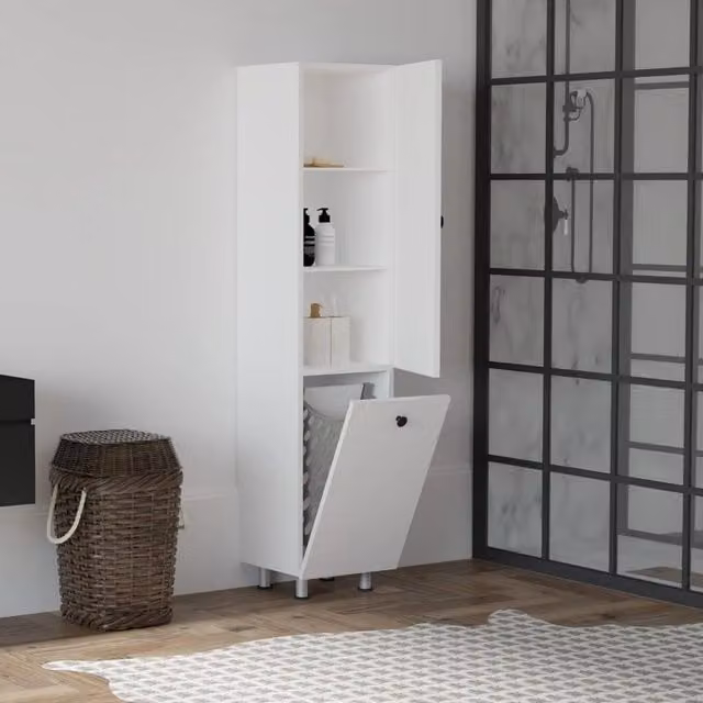 Cropani, Mobile Colonna 2 Ripiani, 35x32x155h cm Bianco