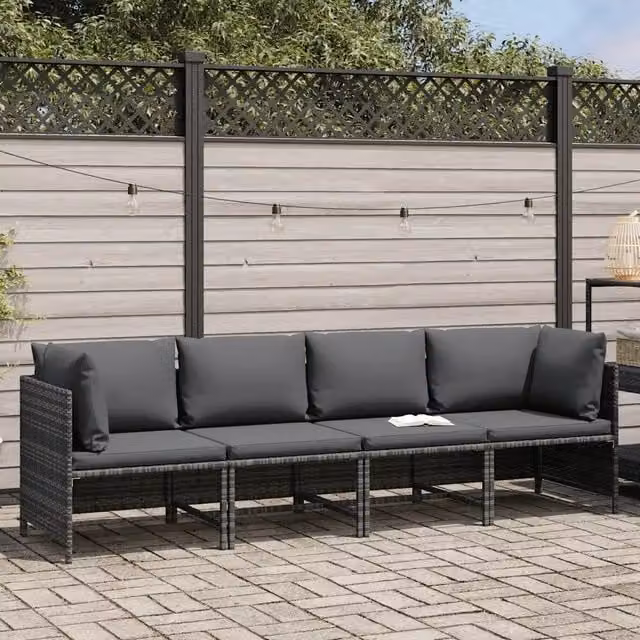 Divano da Giardino a 4 Posti con Cuscini in Polyrattan Grigio 313501