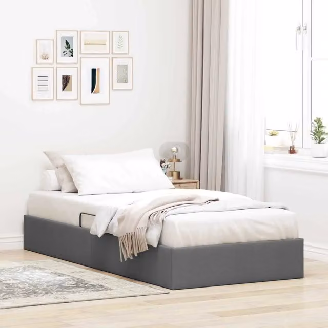 Letto ottomano moderno vidaXL in tessuto grigio con base a sollevamento L: 90 cm, P: 193 cm, H: 23,5 cm – 1