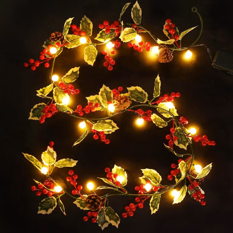 Ghirlanda natalizia artificiale con 20 LED, lunghezza 1,75 metri, alimentata a batteria