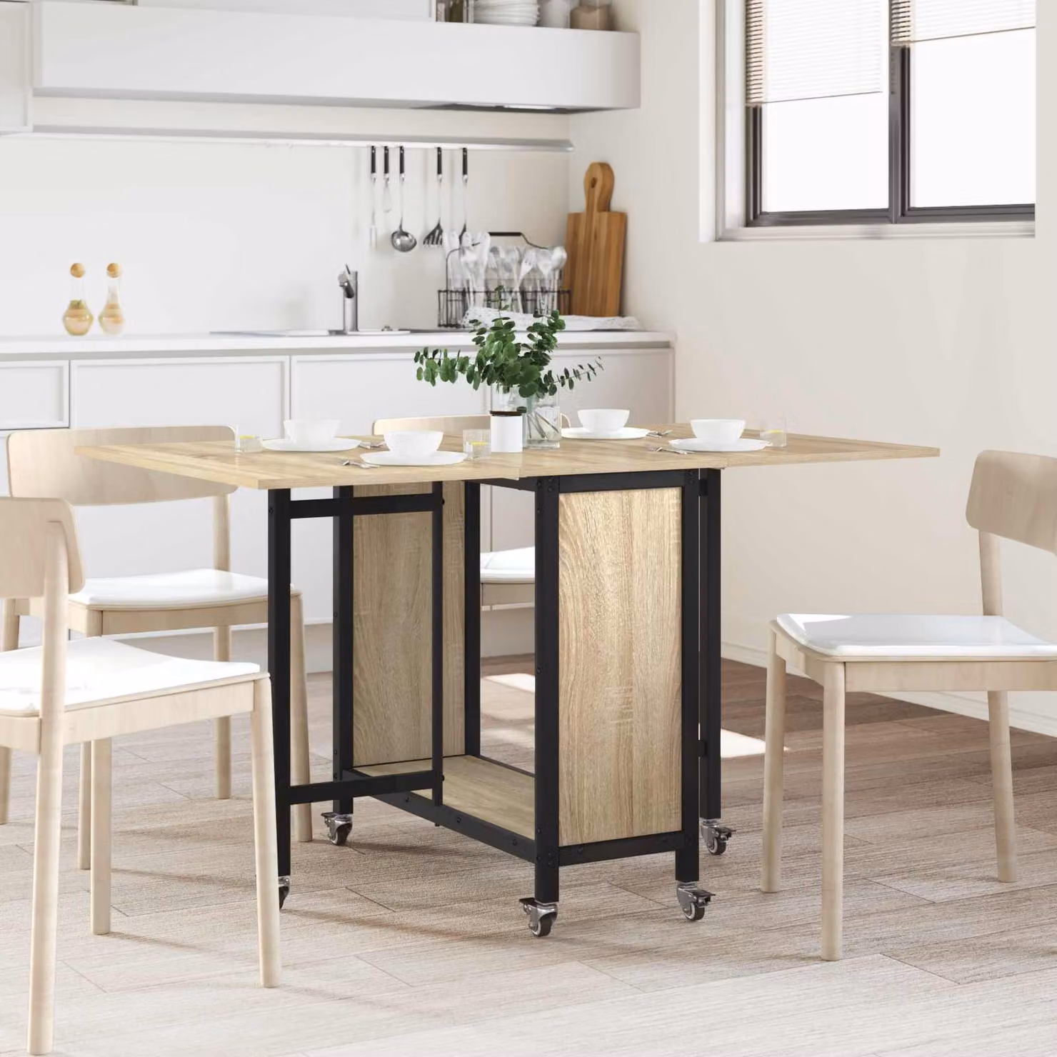 vidaXL Tavolo da pranzo pieghevole con ruote in legno marrone L: 130 cm, P: 80 cm, H: 76,5 cm