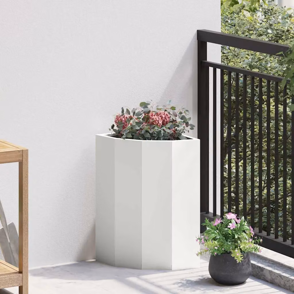Vaso d'angolo vidaXL in acciaio bianco L/P/H: 30 x 30 x 50 cm