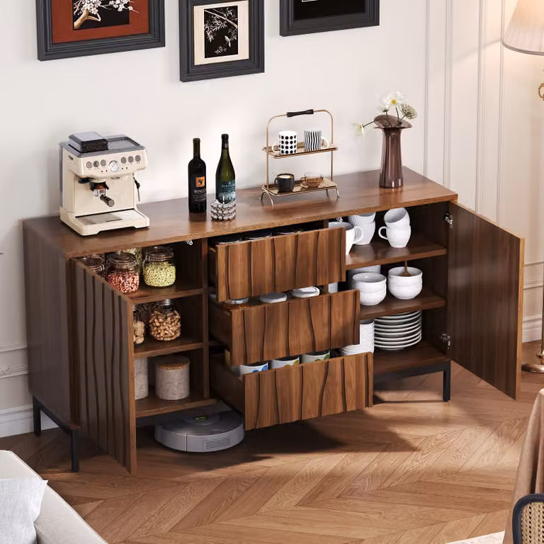 MODFU Armadio da cucina Comò 150x40x80cm Rovere Armadio da pranzo Armadio da cucina Credenza con 2 ante e 3 cassetti