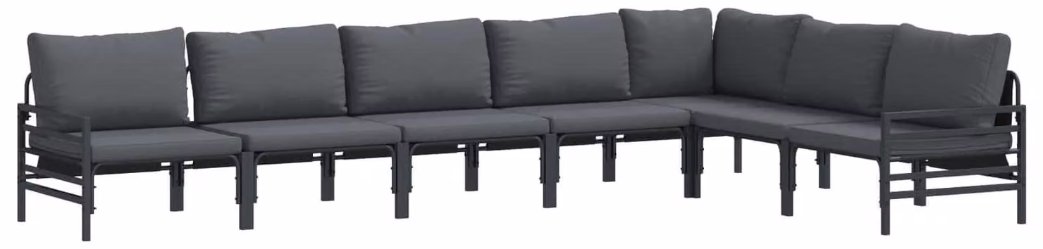 Set di sedie e tavolo da giardino, 7 pezzi, colore nero, acciaio resistente agli agenti atmosferici