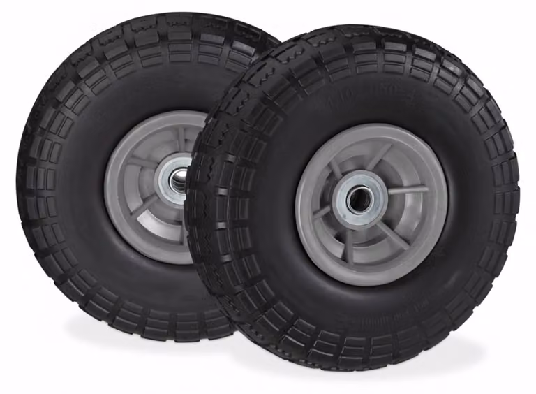 4 ruote per carrello a mano, pneumatici in gomma piena anti-foratura, 4.1/3.5-4", asse da 16 mm, portata fino a 150 kg, A x P: 26 x 8,5 cm, nero/grigio